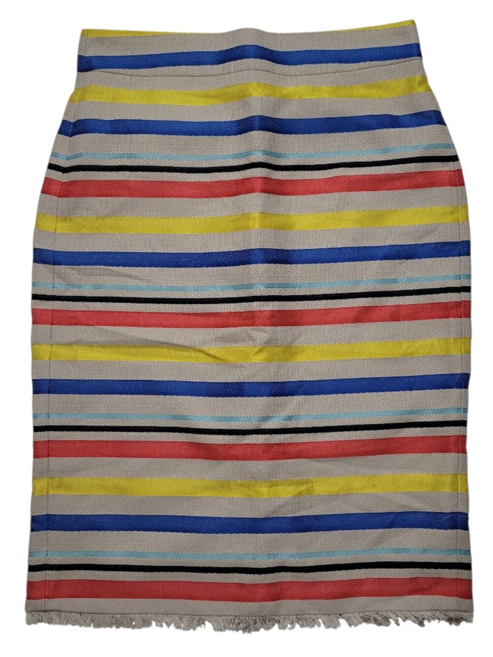 J. Crew Striped Jacquard Knee Length Pencil Skirt Frayed Hem Size 6 Preppy - Picture 3 of 12